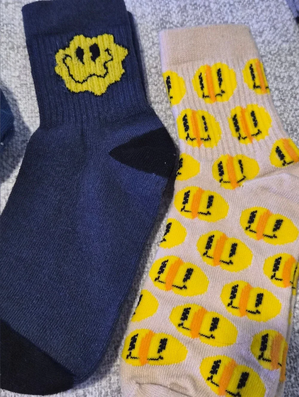 Kids Smiley Crew Sock Set - Navy, Beige, Yellow & Gray